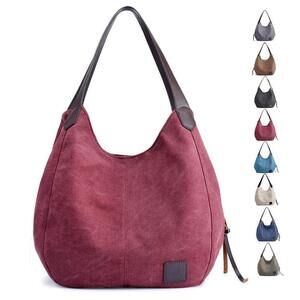 8461 Canvas Hobo Purse, Multi-pocket Tote Handbag Shopping Shoulder Bag